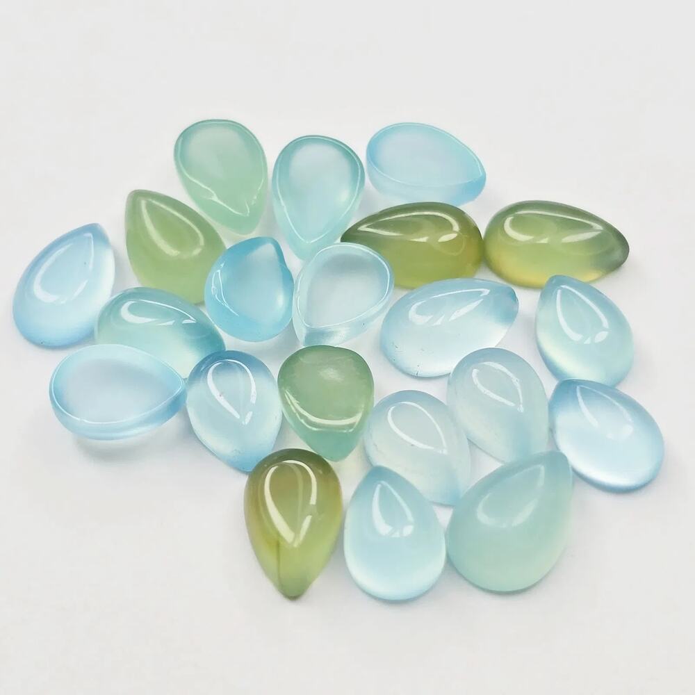 18.92 Ctw Natural Blue Green Chalcedony Pear Cab Set 7x5mm